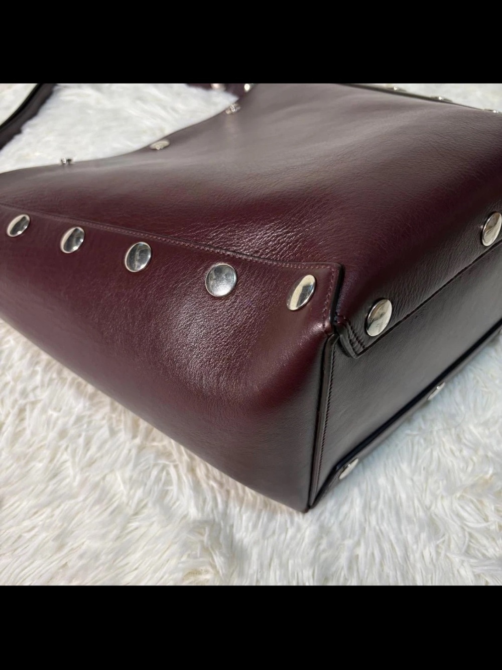 Mulberry Leather Tote in Deep Burgundy with Silver Studs - Picture 9 of 16
